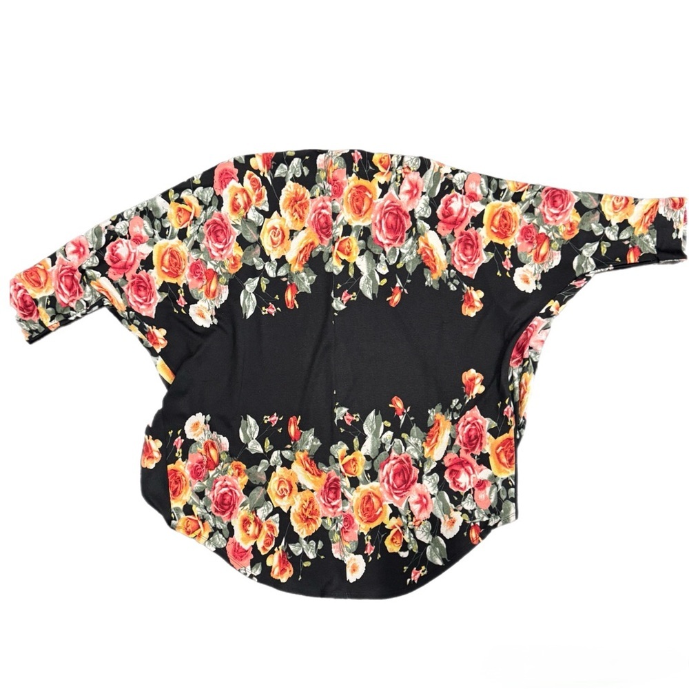 Anthropologie MAUVE Open Front Sweater – Black Floral • Batwing Sleeves Size XL - Picture 3 of 6
